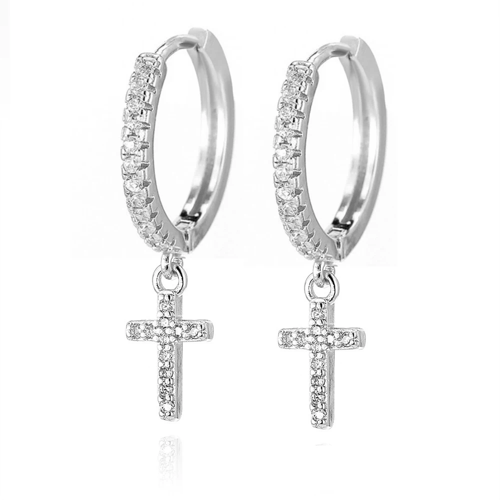 Cross Ear Buckle Earrings Shiny Cubic Crystal Gold Color Hoop Earrings for Women Korean Wedding Jewelery