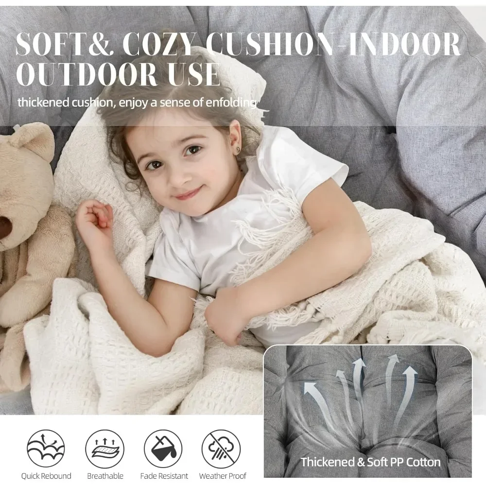 --NewOversized Patio Rocking Chair, Papasan Rocking Chair Indoor Outdoor Use, Lounge Chair with Cushion, Egg Rocker Chairs, C