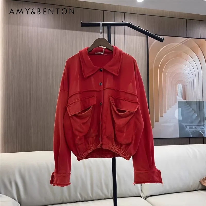 

Workwear Jacket Women's Spring Autumn Short Windbreaker Coats Functional Style Motorcycle Overcoat Short Jeans Chaquetas Mujer