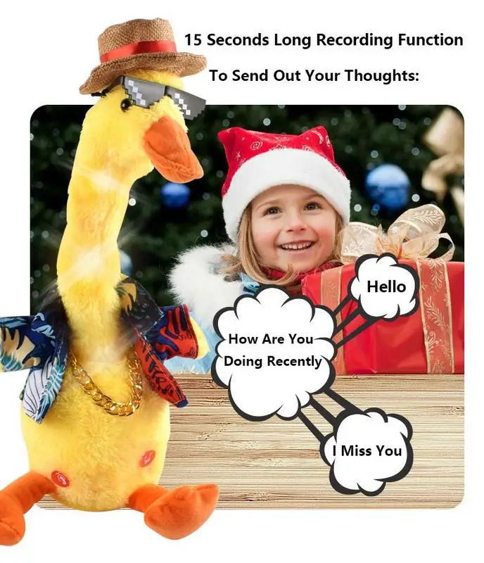 Фото Танцующая утка, электронные плюшевые игрушки, говорящая игрушка, может петь, запись голоса, Интерактивная игрушка, забавный подарок для детей №2