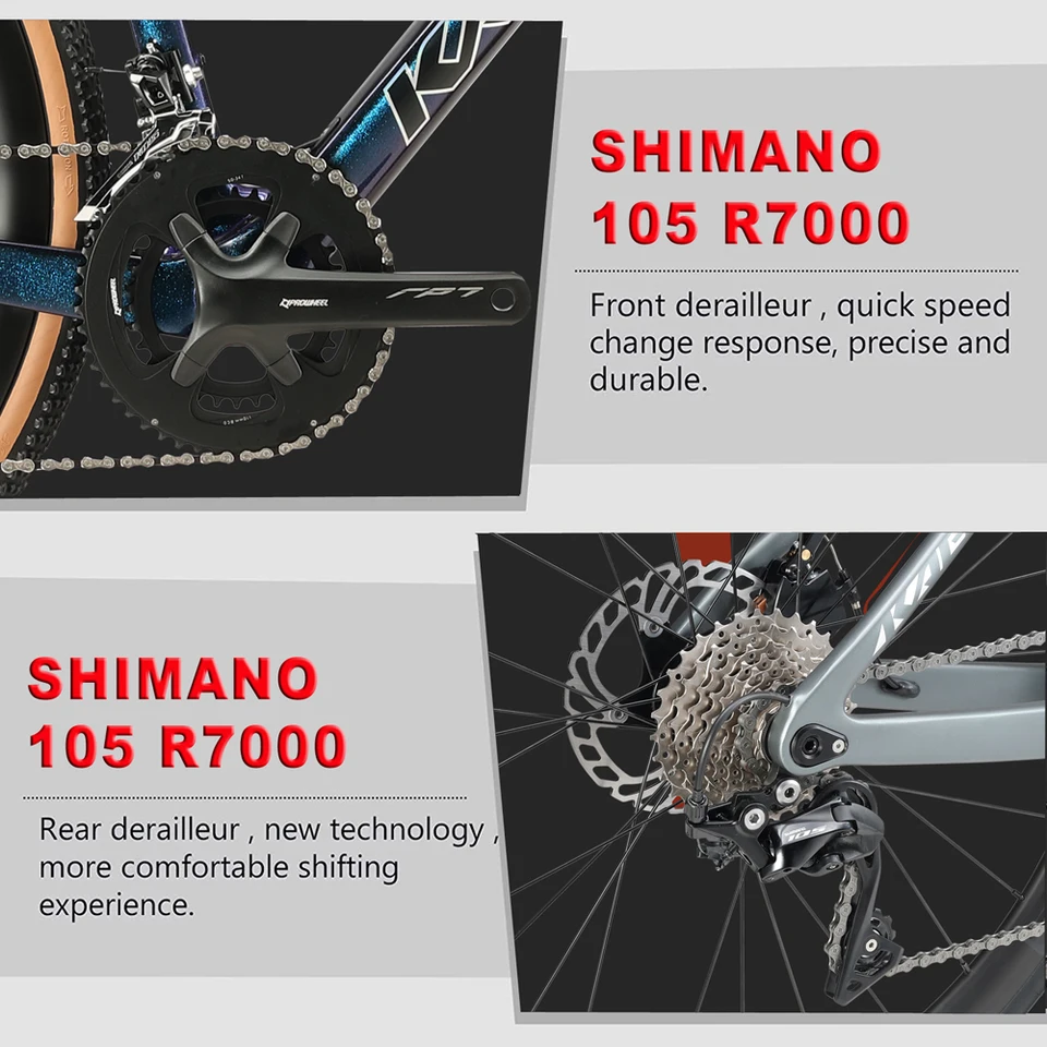 Kabon-カーボンファイバーロードバイクキットr7000,22スピード,40c