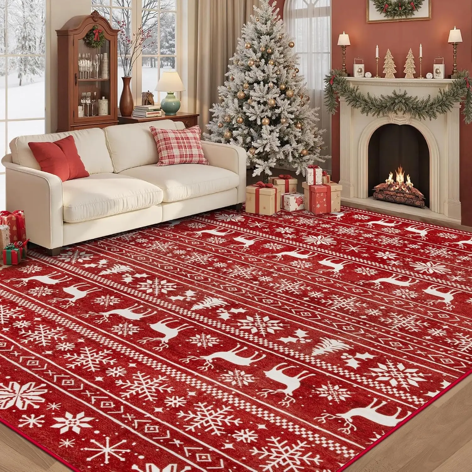 VIKAMA Red Festival Christmas Rug Winter Holiday Rug Kitchen Bedroom ...