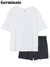 

Germinate Polka Dot Pajamas Sets Women Summer Cotton Cute White T Shirt Tops Shorts Home Sleepwear Nightwear PJS Teen Girls