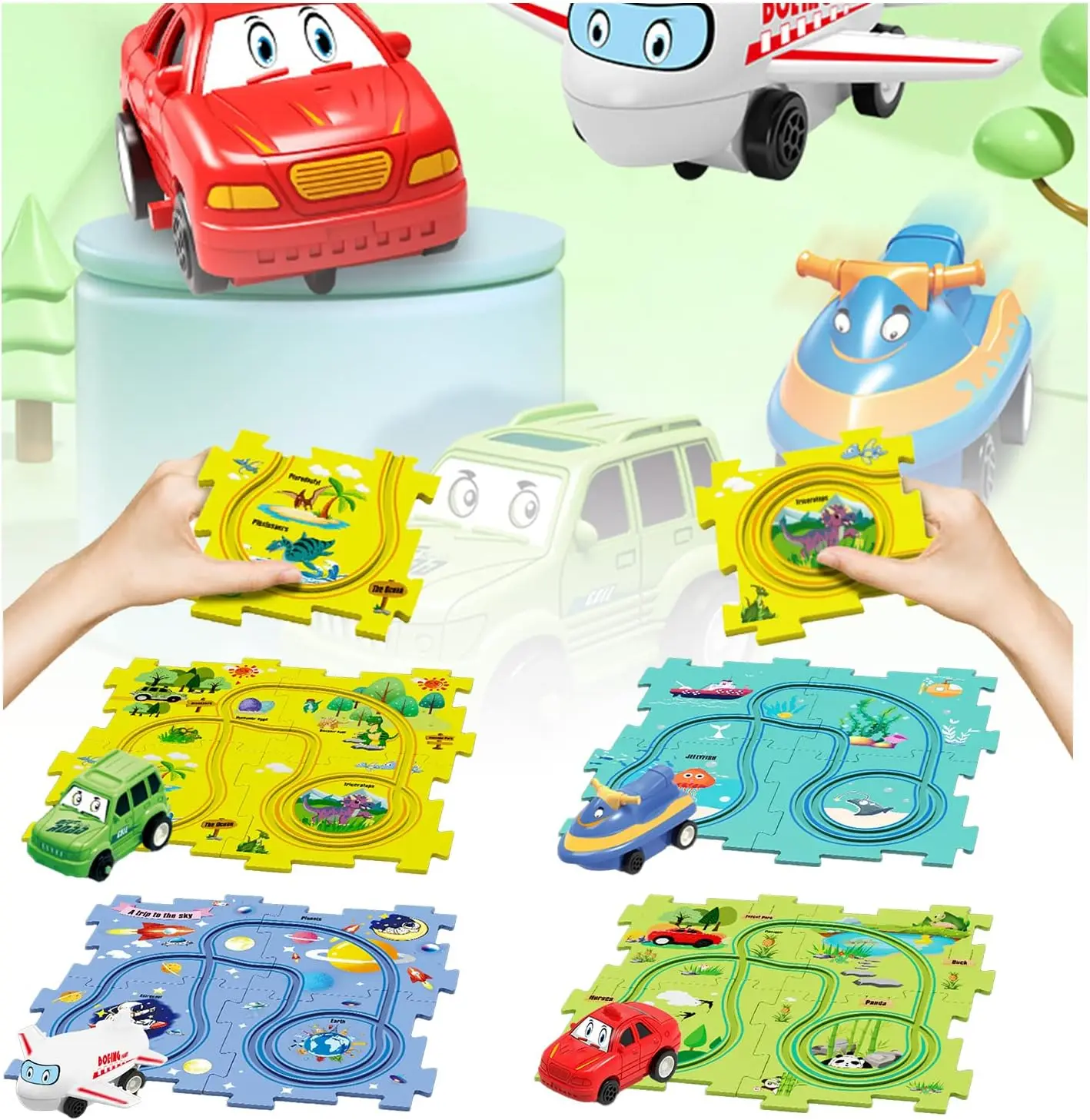 

DIY Assembling Electric Trolley Slot Car Track Puzzle Play Set Battery Toy Vehicle & Puzzle Board Fun Rail Car Building Toys