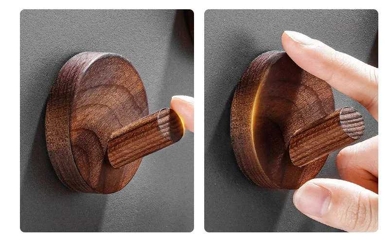 Selbstklebende Kleiderhaken aus Holz, Wandhaken, 4er-Pack, nahtlose Haken, Wandaufhänger zum Aufhängen von Kleidern, Mützen, Mützen, Taschen, Kleidung, Handtüchern – Detail 5