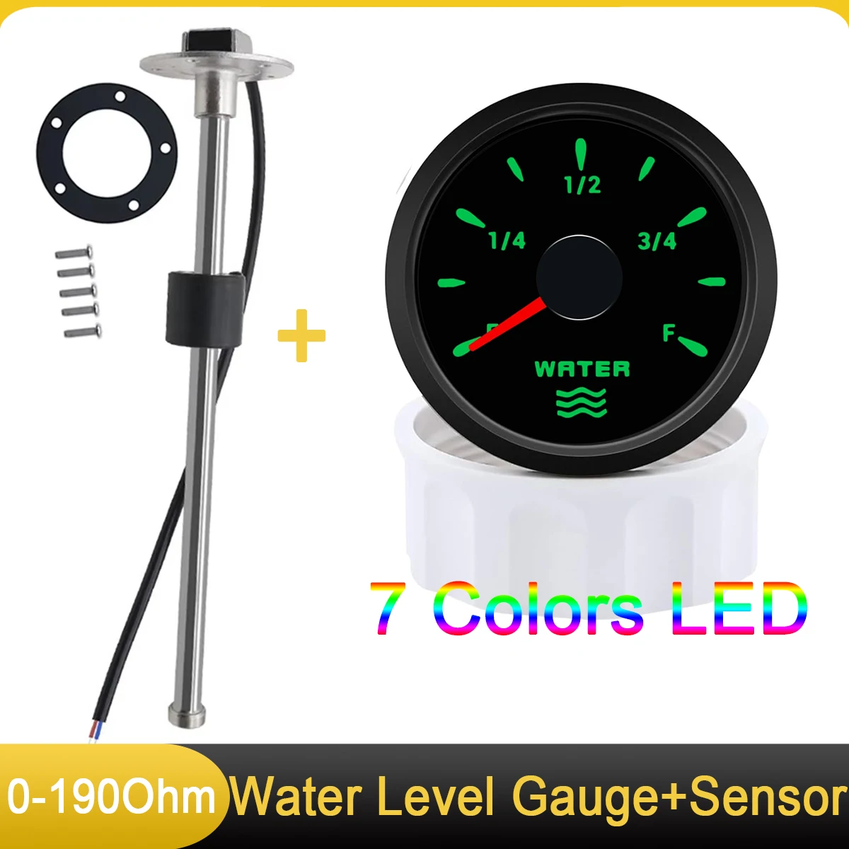 52mm Water Level Gauge 0-190 Ohm Water Level Sensor Waterproof 7 Color Backlight Tank Indicator for Boat Car Yacht 12V 24V water level gauge