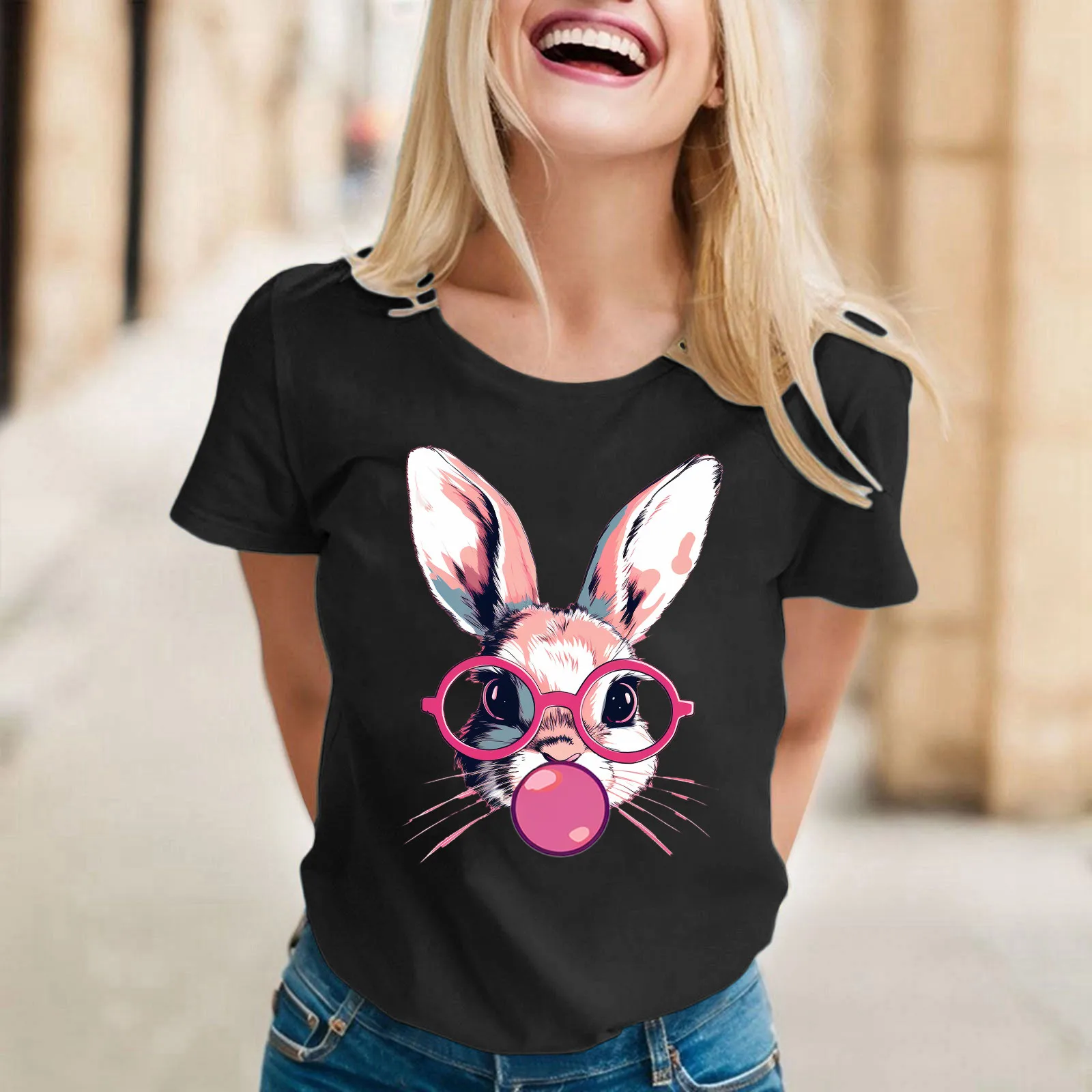 

Women Casual Graphic Tshirts Round Neck Short Sleeved Tunic Blouse Funny Print Holiday Spring Short Sleeve Top Easter Tee Shirts