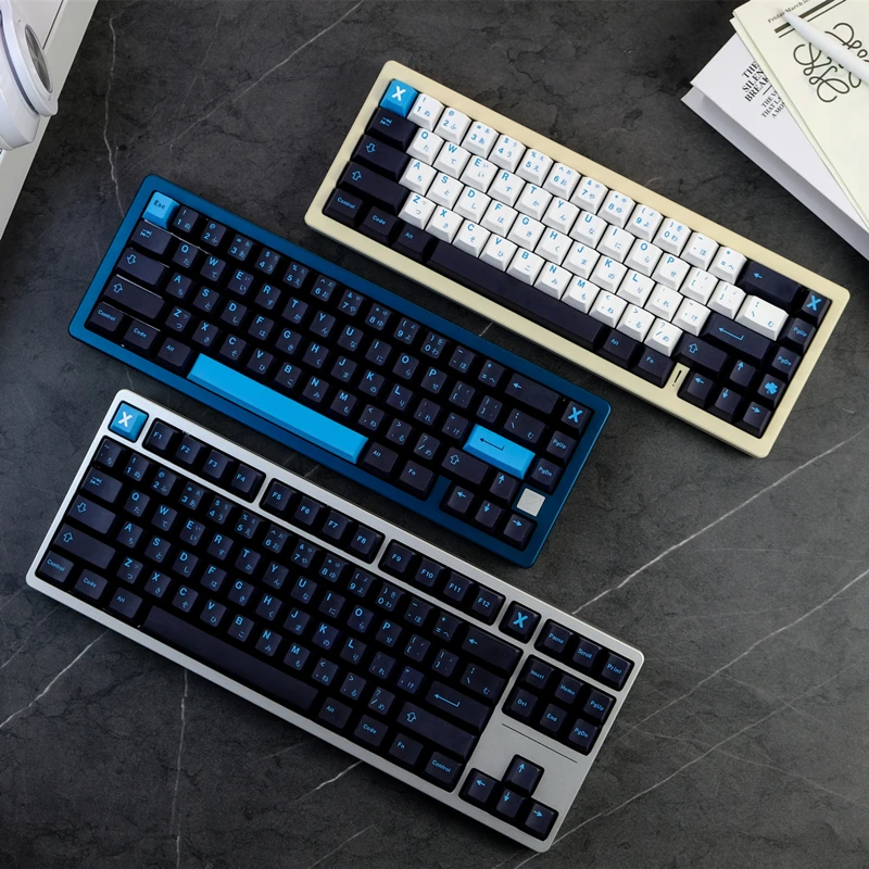 Conjunto de Teclas Preto e Azul Gmk Perfil Cereja Pbt Sublimação de Tintura 61 64 68 75 87 104 108 129 Chaves