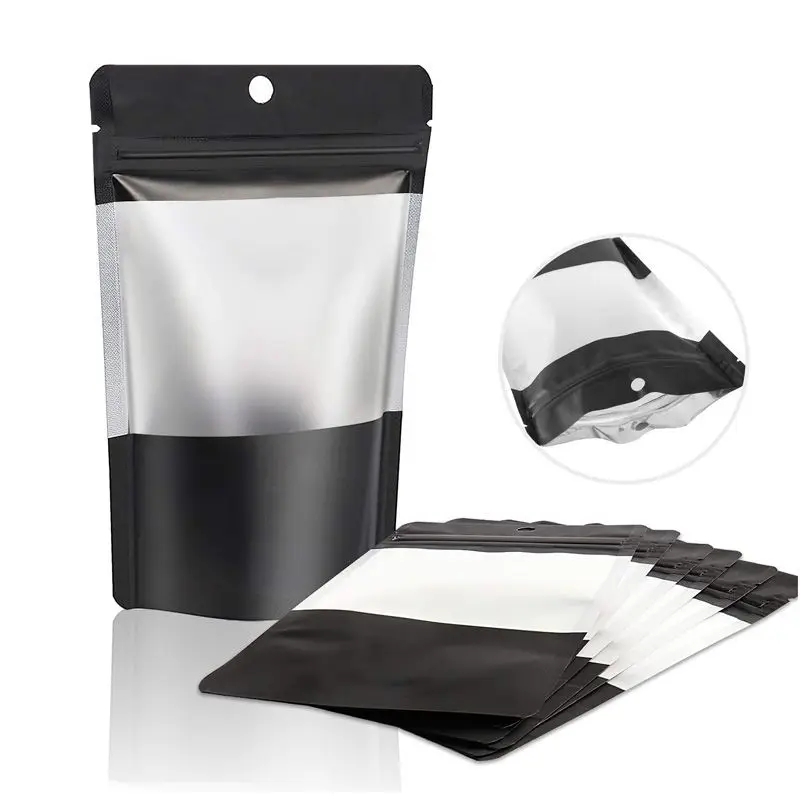 

500Pcs Black Mylar Ziplock Bag Smell Proof Food Storage Bags With Clear Window Resealable Foil Pouch Bag Retail packaging Bag