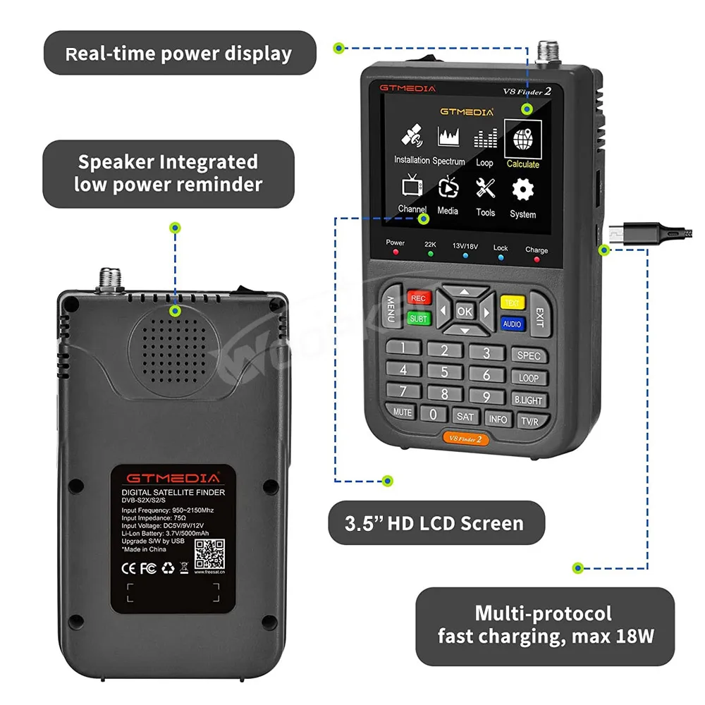 Satellite Signal Finder Satellite TV Receiver WOOPKER GTMEDIA V8 Finder2 Handheld SAT aide FTA DVB-S/S2/S2X 1080P HD Receiver WS-6933 WS-6980 WS-6906