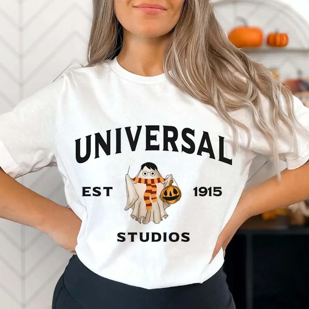 

Волшебная земля Хэллоуин универсальная студия Est 1915 мультфильм узор короткий рукав Печатный базовый Хэллоуин Повседневный стиль футболка