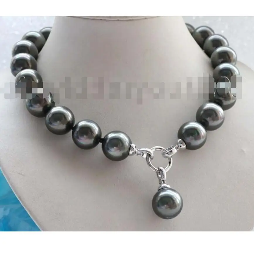 

Fashion jewelry 18inch Natural 18mm Black Round Shell Pearl Necklace Pendant