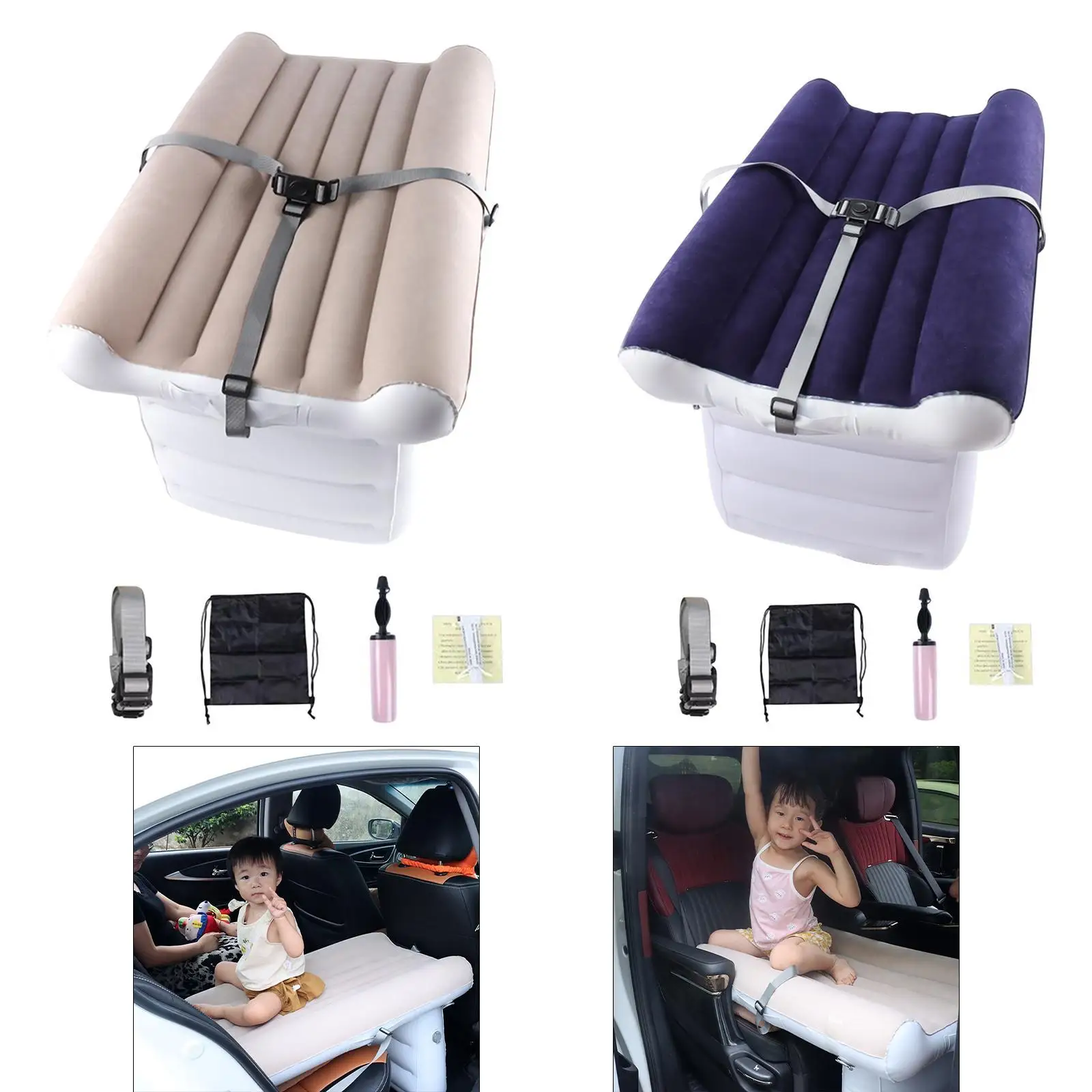 Inflatable Airplane Bed with Belt Car Back Seat Mattress Portable Travel Essential with Pump Airplane Seat Extender for Toddlers 1
