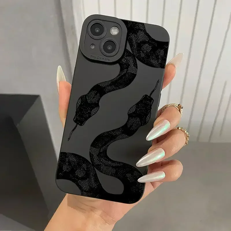 thumbnail image 1 of Funda de teléfono con estampado de serpiente negra para iPhone, carcasa de silicona suave a prueba de golpes para modelos 11, 12, 13, 14, 15 Pro Max, X, XS Max, XR, 8, 7 Plus, SE2020 Mini, 1 of 5