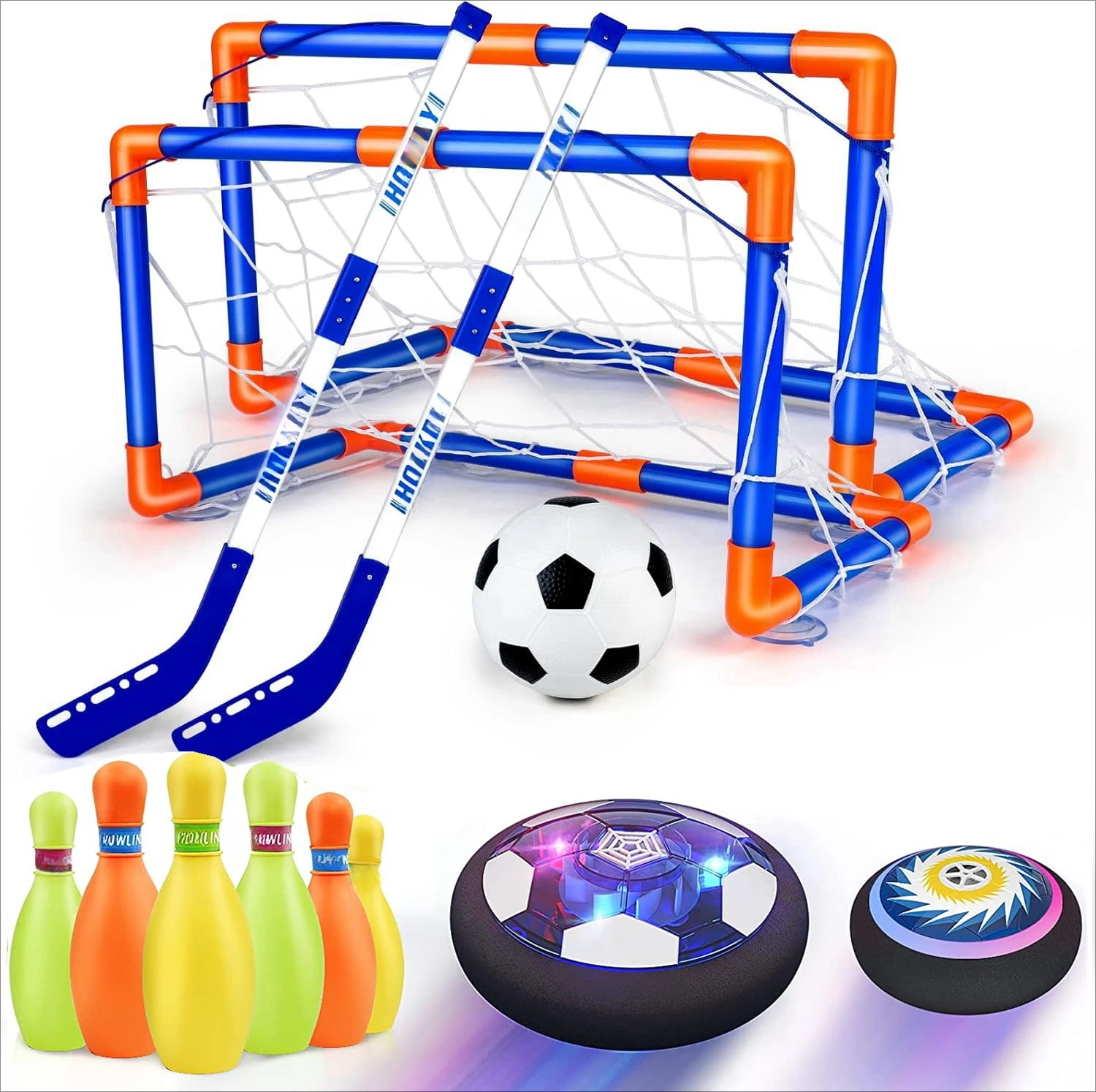 3-in-1 LED Soccer Hockey Bowling Set Indoor/Outdoor Toys Gifts for Kids Boys Girls 3-12 Year Old