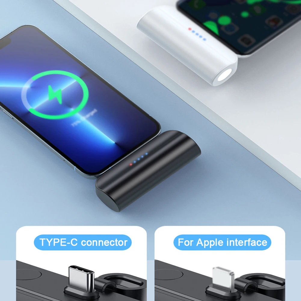 5000mAh Mini Power Bank LED Flashlight Portable Phone Charger External Phone Power Bank for iPhone 15 14 13 Type-C Fast Charging 5