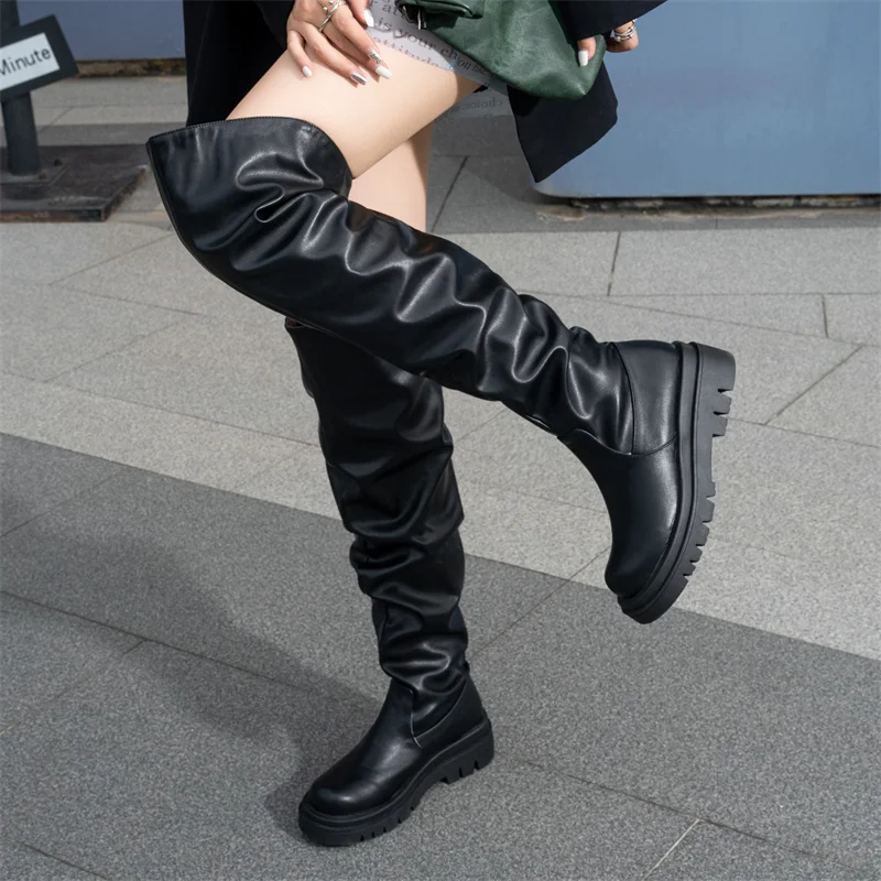 

Women Boots 2023 Winter New Platform Women Shoes Large Size 43 Classic Round Head Platform Over The Knee Boots Dropshopping