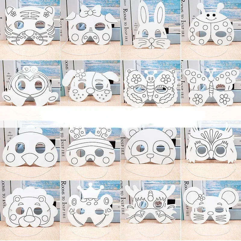 Party Masks 24pcs Kids Child Color DIY Blank Graffiti Paper Drawing Masks Animal Birthday Favors Dress Up Cosplay Christmas Party Gift Favor