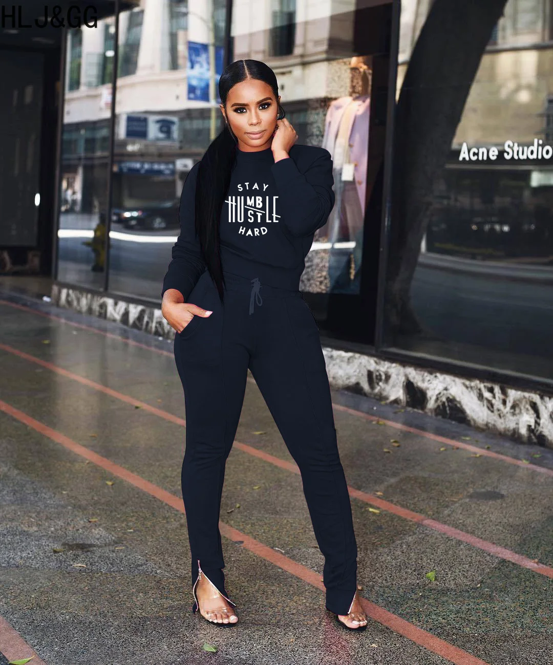 HLJ&GG Autumn Winter Printing Two Piece Sets Women Round Neck Long Sleeve Pullover And Pants Outfits Female Sporty 2pcs Outfits