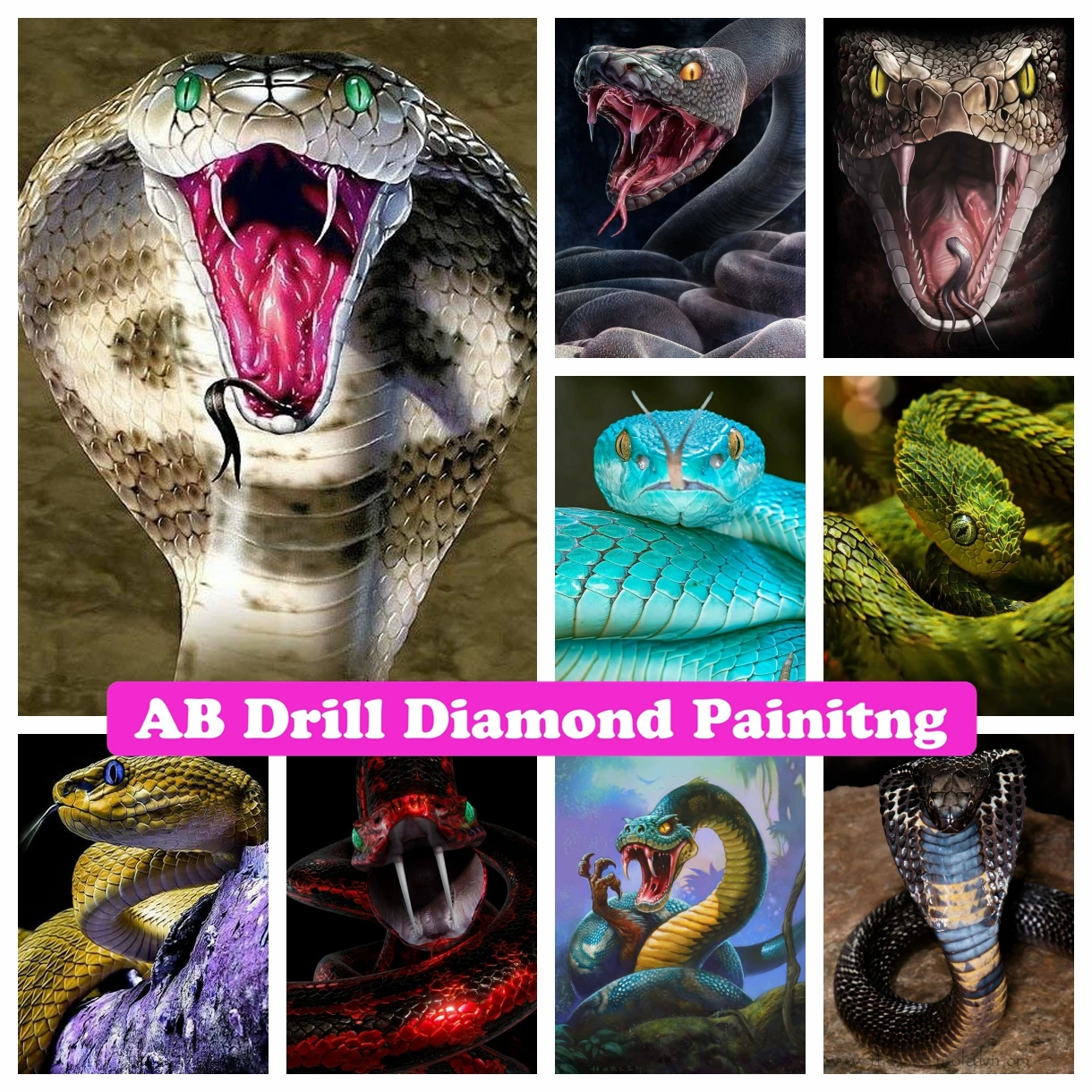 

AB Drills Diamond Painting Animal 5D Diamond Embroidery Cobra Viper Snake Pictures Of Rhinestones Cross Stitch Mosaic Home Decor