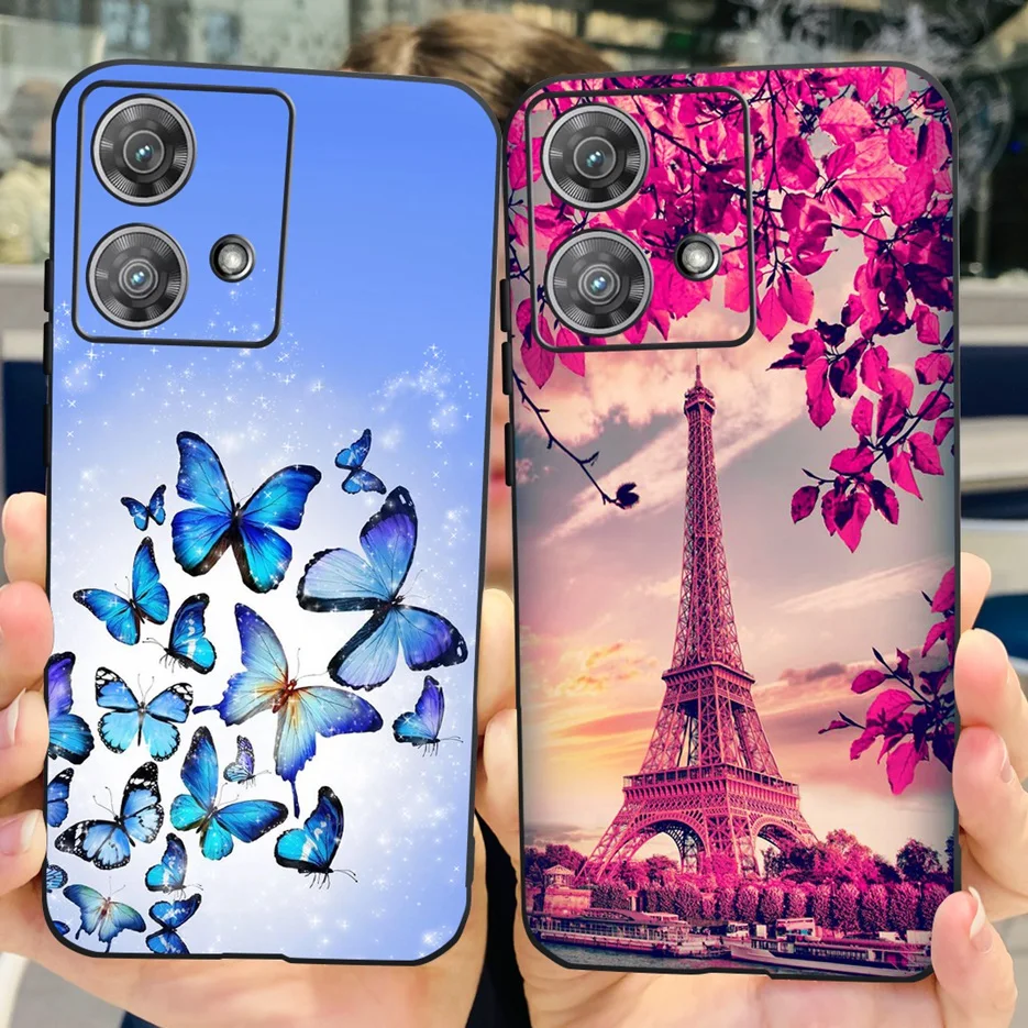 Cute Cat & Butterfly Soft Silicone Phone Case for Motorola Edge 40 Neo - Stylish Protective Back Cover