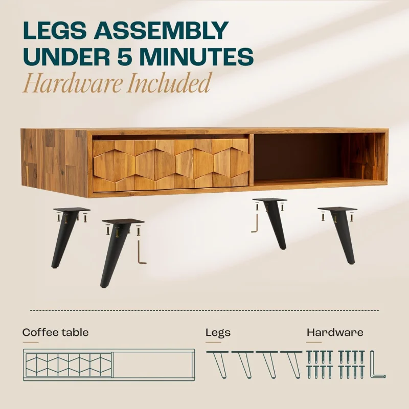 Bme Georgina Solid Wood Coffee Tables for Living Room,Coffee Table Mid Century Modern with 2 Symmetrical Storage Drawers &amp