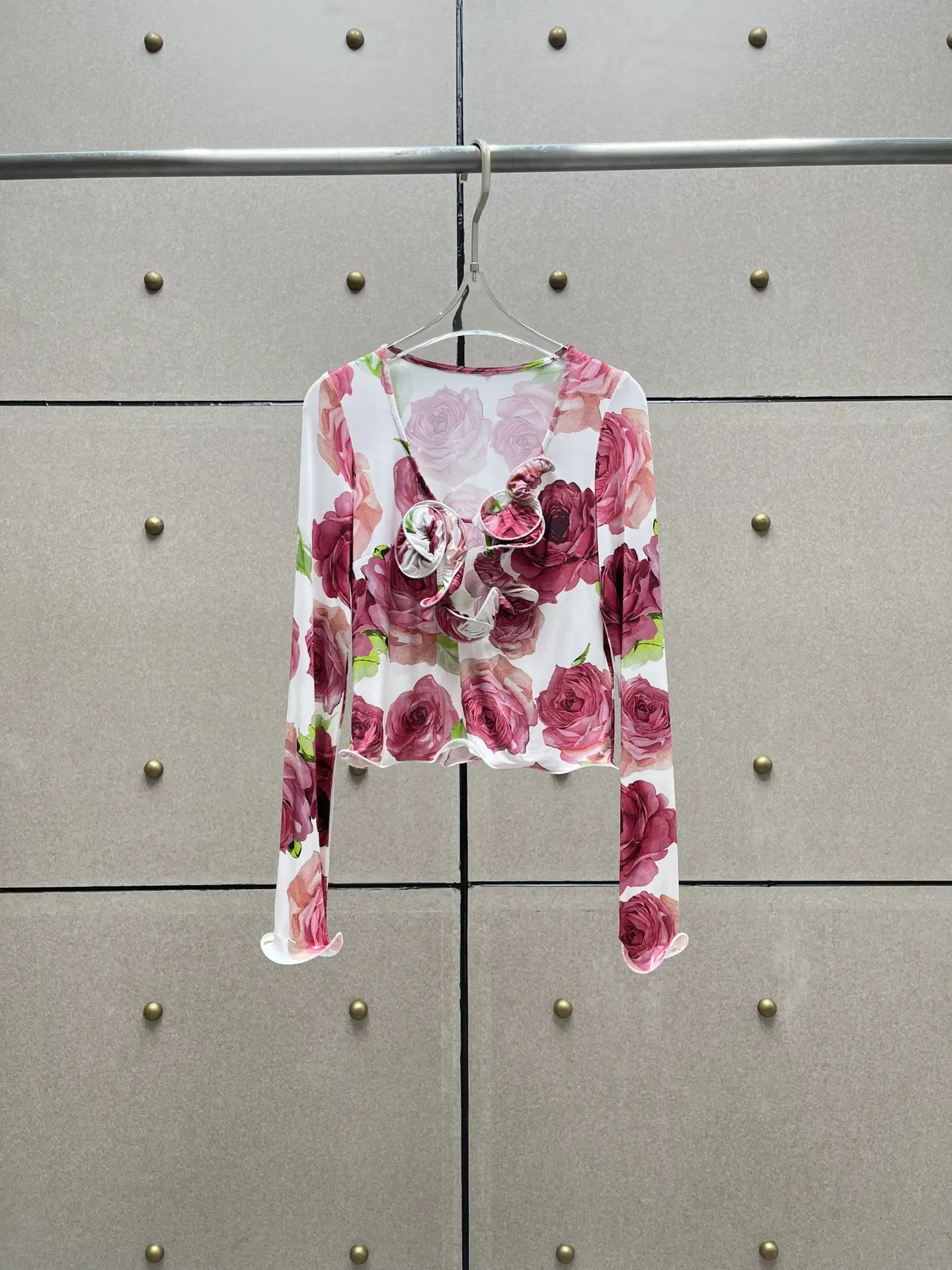

2023 Autumn/Winter Fashion New Women's Clothing Wooden Ear Printed Flowers Top 0905