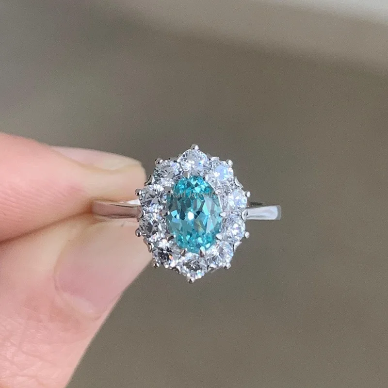 

Ruif 925 Silver Exquisite 3.8Ct Lab Grown Paraiba Sapphire Rings For Women Daily Office Party momentous occasion Fine Jewelry