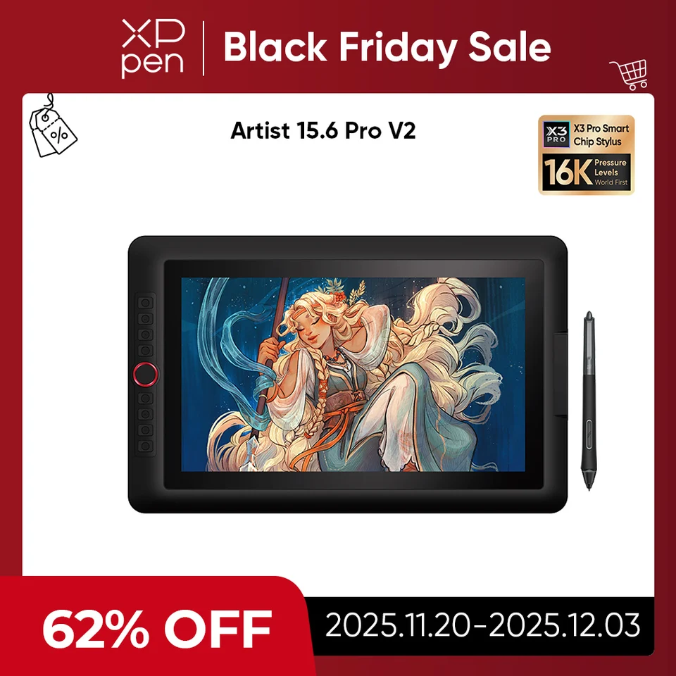 XPPen Artist 15.6 Pro V2 Drawing Tablet with X3 Pro Stylus Graphic
