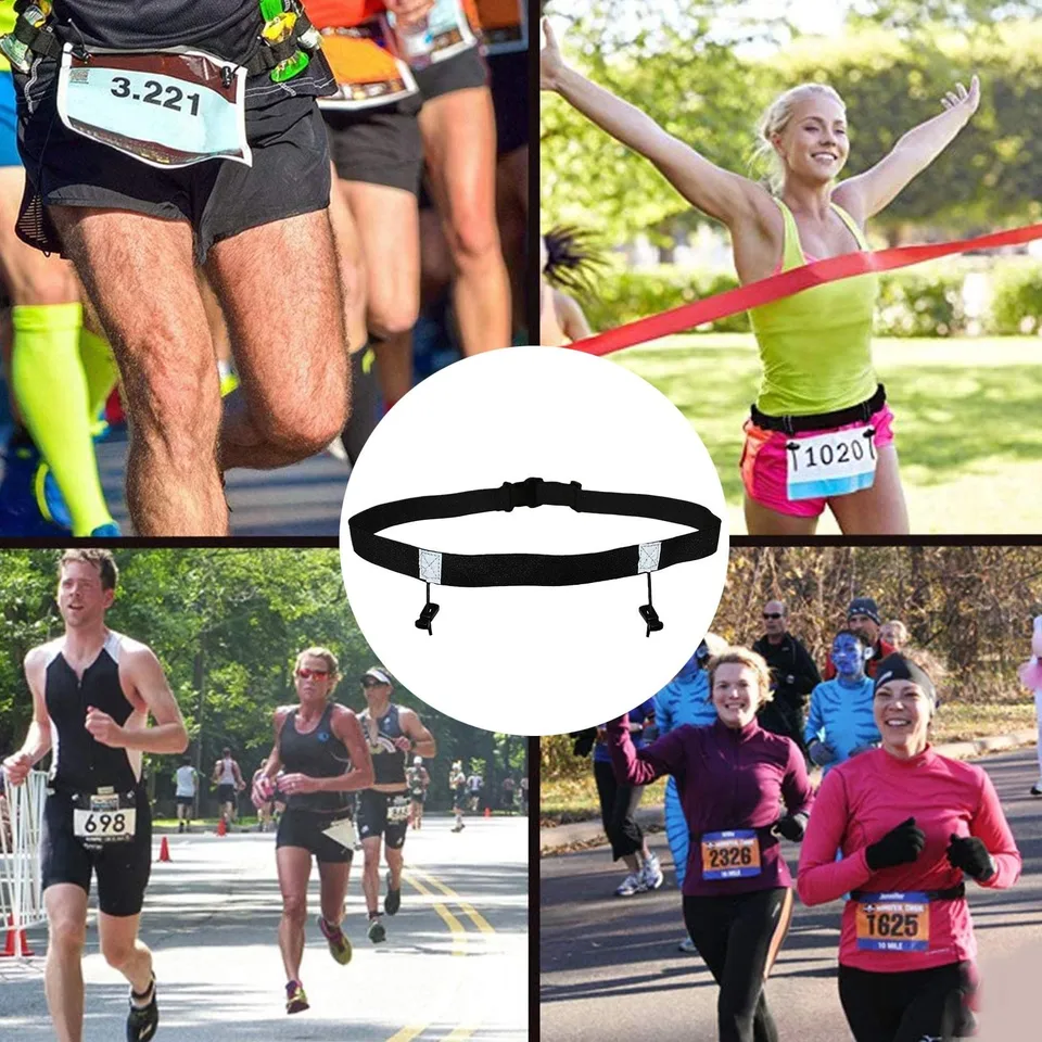 FLEXNOVA 2 pezzi nastro numero iniziale triathlon, cintura regolabile in corda per cintura numero di partenza, adatto per maratona, ciclismo, jogging e altri sport all'aria aperta, Nero