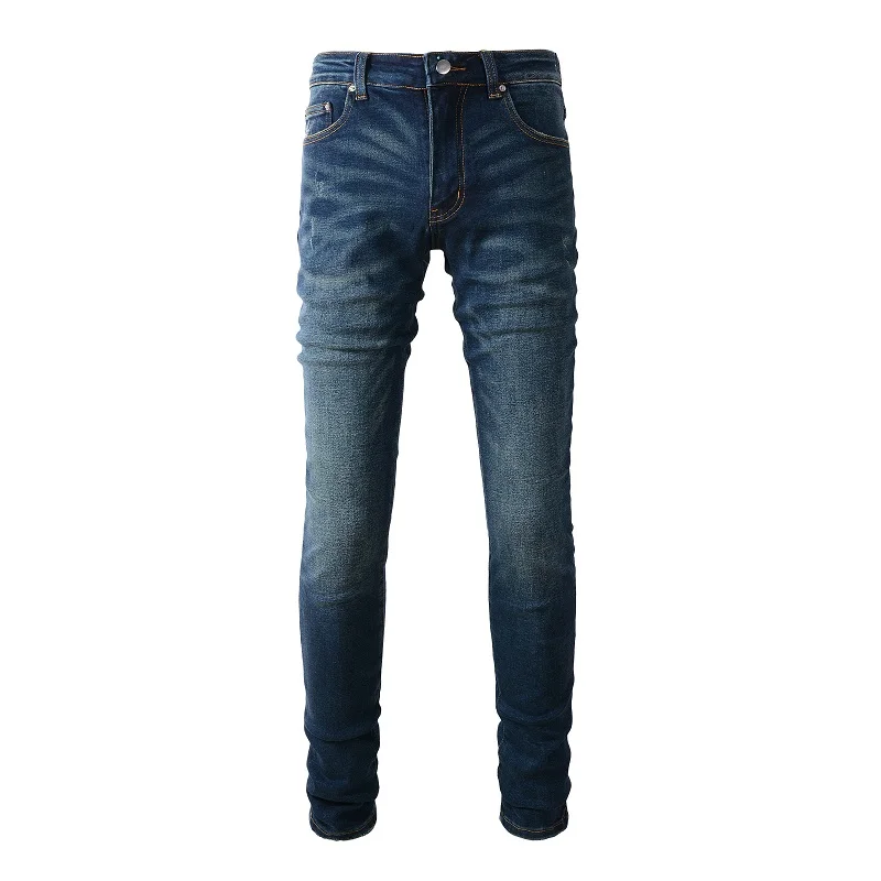 

Men's Steetwear Style Skinny Stretch Slim Fit Dark Blue High Street Distressed Ripped Jeans