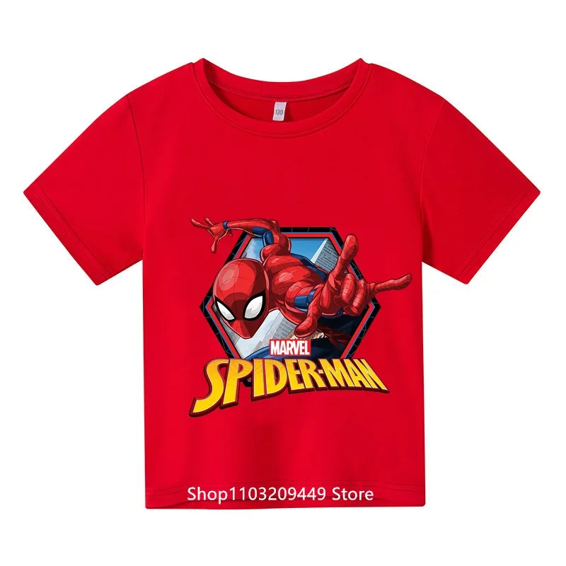 

2024 New Boys Girls Students Summer cartoon Marvel Spider-Man Crewneck Short Sleeve Kids Summer Kids Fashion casual top