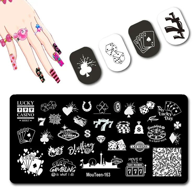 2023 New Poker Nail Stamping Plate Mouteen-163 Game Card Nail Stamp Plates Dadi Element Nail Plates #163