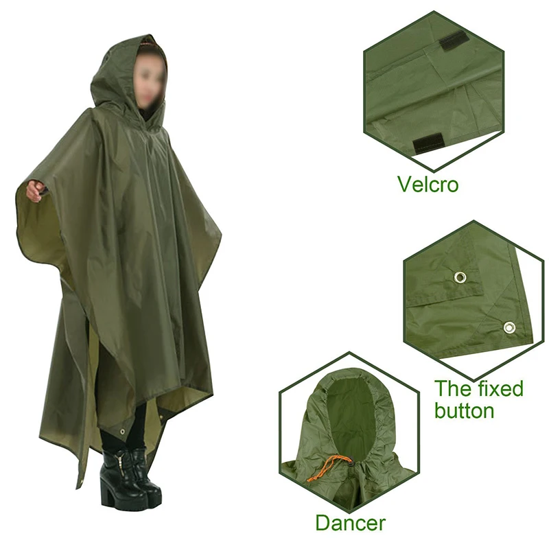 Tarpaulin Rain Cover 3 in 1 Raincoat Backpack Rain Cover Rain Coat Hood Hiking Cycling Cover Poncho Raincoat Waterproof Outdoor Camping Tent Mat