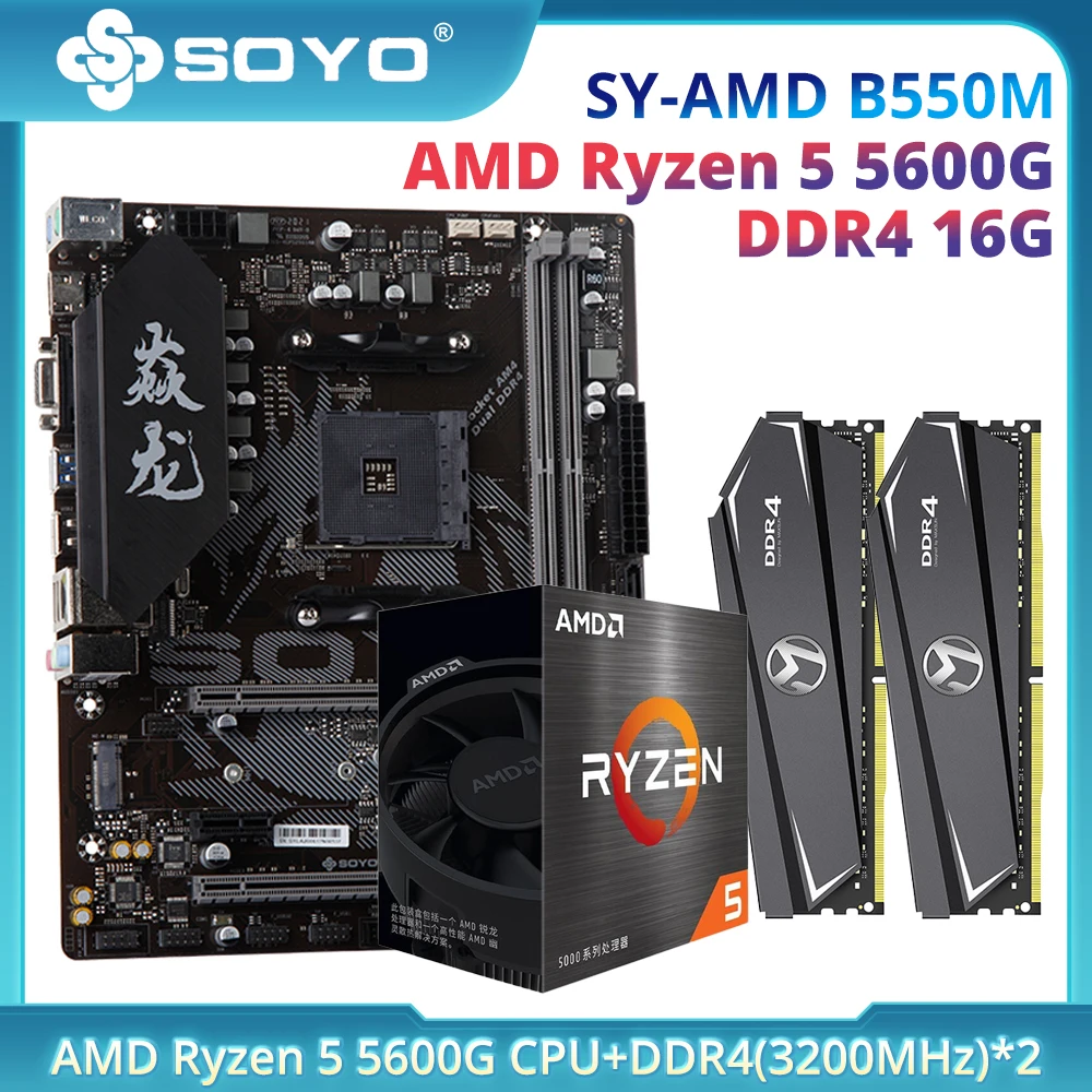 Soyo New Amd B550m Gaming Motherboard Set With Ryzen5 5600g Cpu & Ddr4