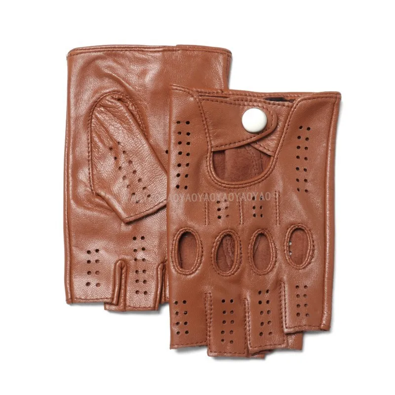 

2023 New Men's Fingerless Leather Gloves Male Breathable Motorcycle Riding Gloves Unlined Driving Mittens Half Finger