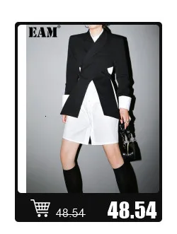 Description Picture 4 of item[EAM]  Women Blue Plaid Denim Big Size Blazer New Lapel Long Sleeve Loose Fit  Jacket Fashion Tide Spring Autumn 2025 1DD641005