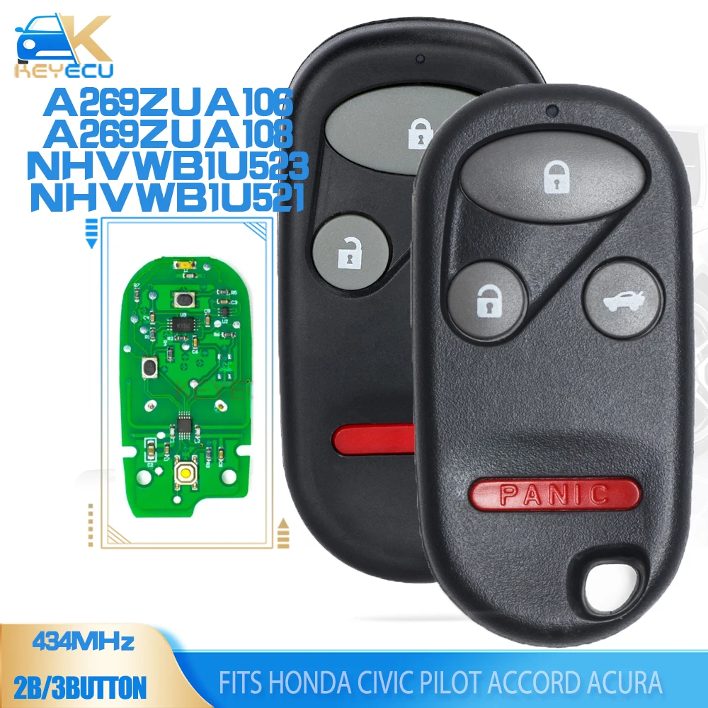 KEYECU A269ZUA106,A269ZUA108,NHVWB1U523, NHVWB1U521 434 МГц дистанционный ключ для Honda Civic Pilot Accord, для Acura CL Integra