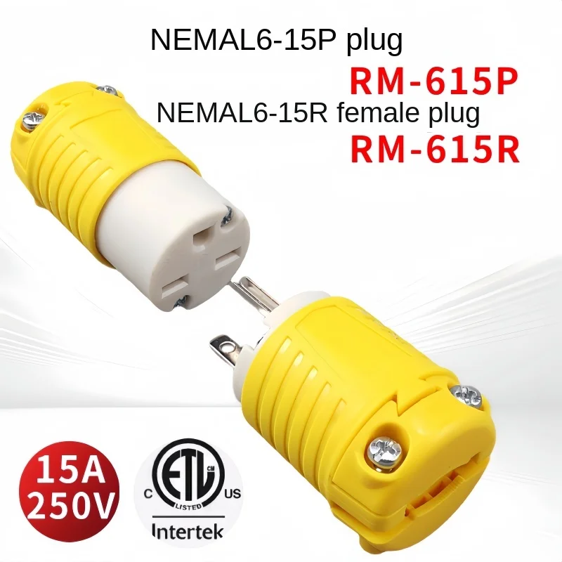 NEMA 6-15P 6-15R Straight Blade Heavy Duty Replacement Plug Connector, Male Extension Cord Ends 15amp 250 Volt Industrial Grade