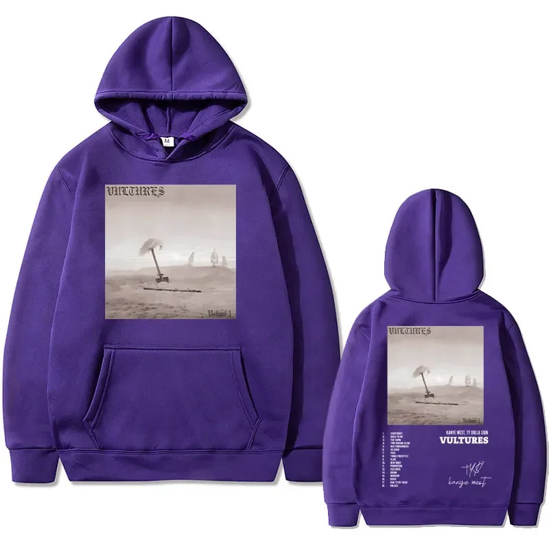 Rapper Kanye West Vultures Album Cover Graphic Hoodie Male Black Trend Hoodies Streetwear Men Women Hip Hop Oversized Sweatshirt
