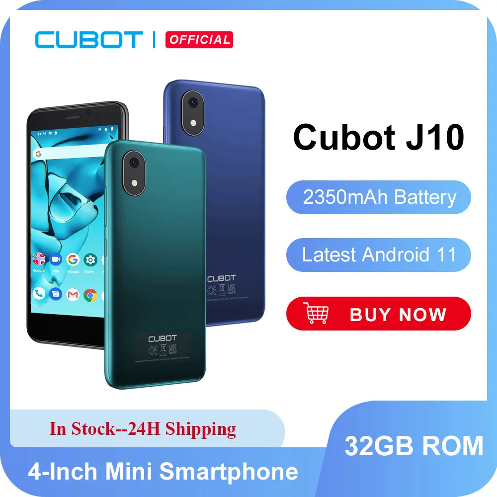 Cubot J10, смартфон на андроид 11, 4-дюймовый экран, мини телефон дешёвый, оперативная память 32 ГБ,телефоны две SIM-карты 3G, Face ID, батарея 2350 мАч, задняя камера 5 МП, смартфоны 2021 года,smartphone