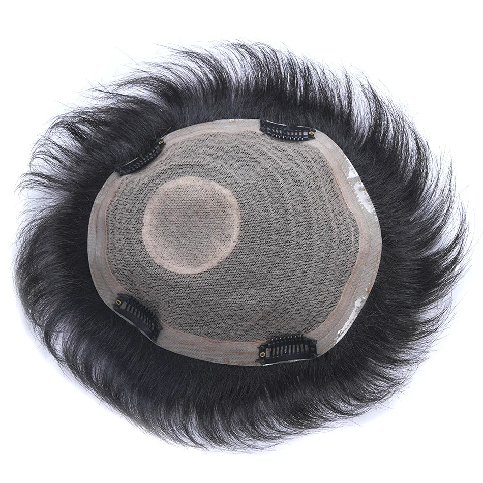Men's Wig Swiss Lace Human Hair Toupee Durable Handmade Capillary Prosthesis Indian Human Remy Hair Clips Replacement System human hair toupee