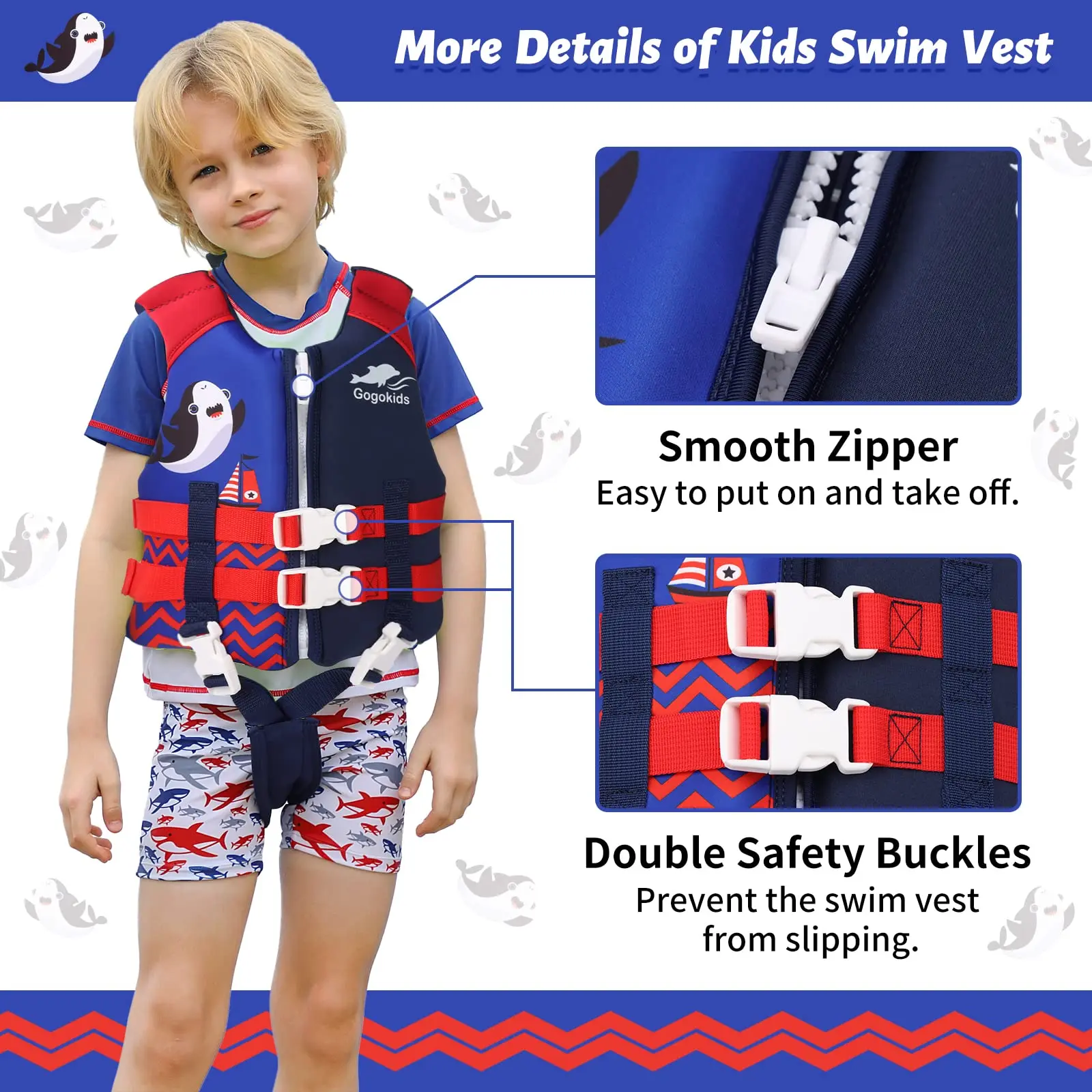 Description Picture 2 of itemGogokids Kids Life Jacket Float Jacket Toddler Swimsuit Assist Swimwear Swim Training Buoyancy Swim Vest Neoprene Life Jacket