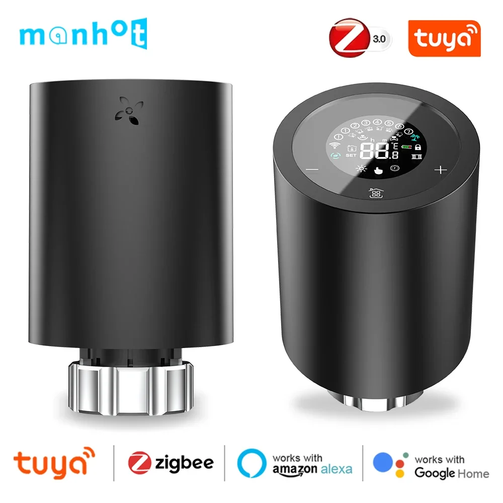 

Tuya Smart Radiator Actuator Valve ZigBee TRV Thermostat Can Programmable Touch Screen Temperature Control for Alexa Google Home