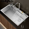 Multifunction Brushed Nano Kitchen Sink Waterfall Faucet Large Single Bowl Cup Washer Pure Tap Soap Dispenser Stainless Steel 1