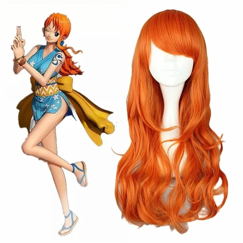 

Long Curly Wavy Adult Nami Wig Brown Gloden Heat Resistant Hair Woman Girls Cos Props for Cosplay Costume Halloween Party