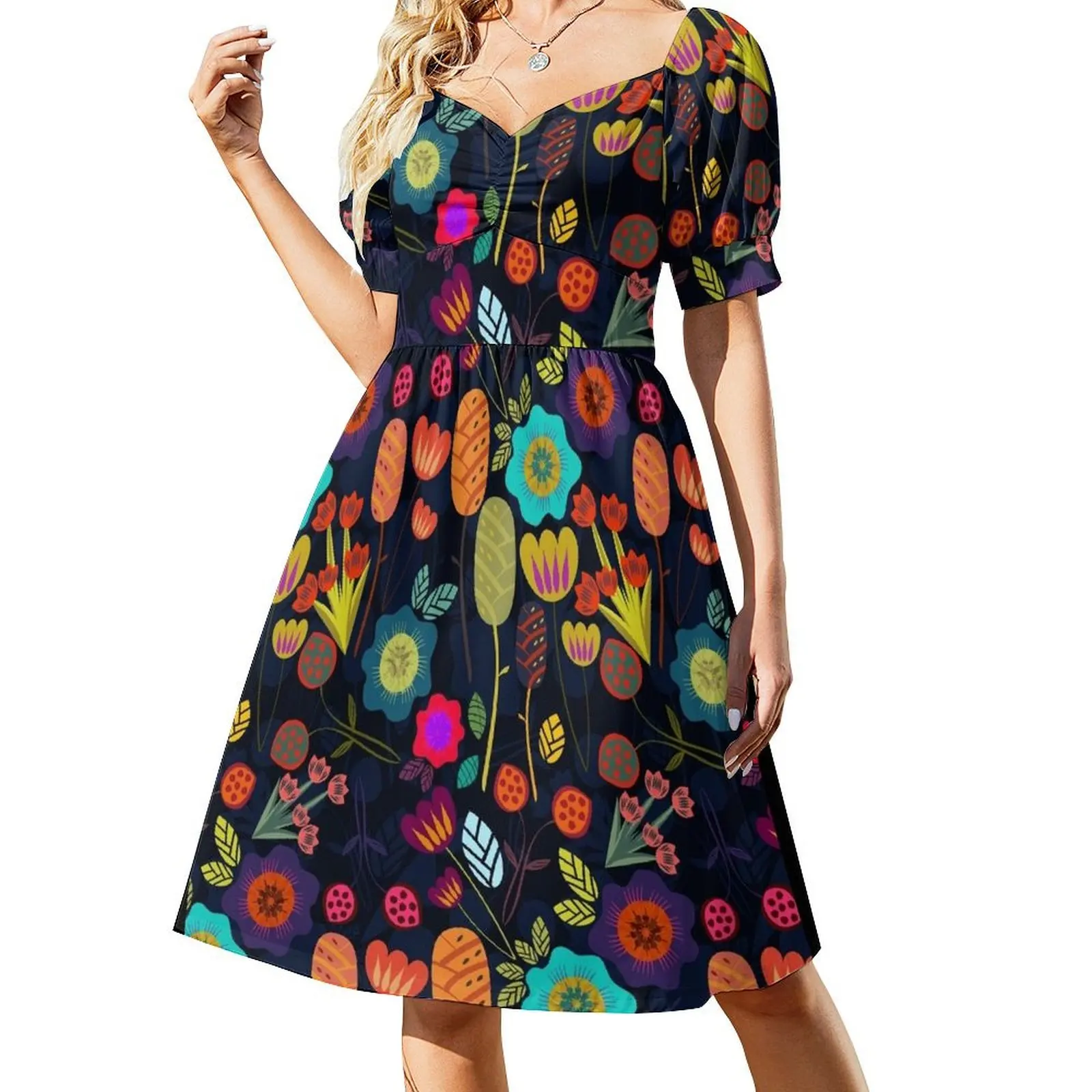 thumbnail image 1 of Jardín nocturno mágico Vestido de manga corta Vestidos largos Vestido de mujer Vestido de noche para damas, 1 of 7