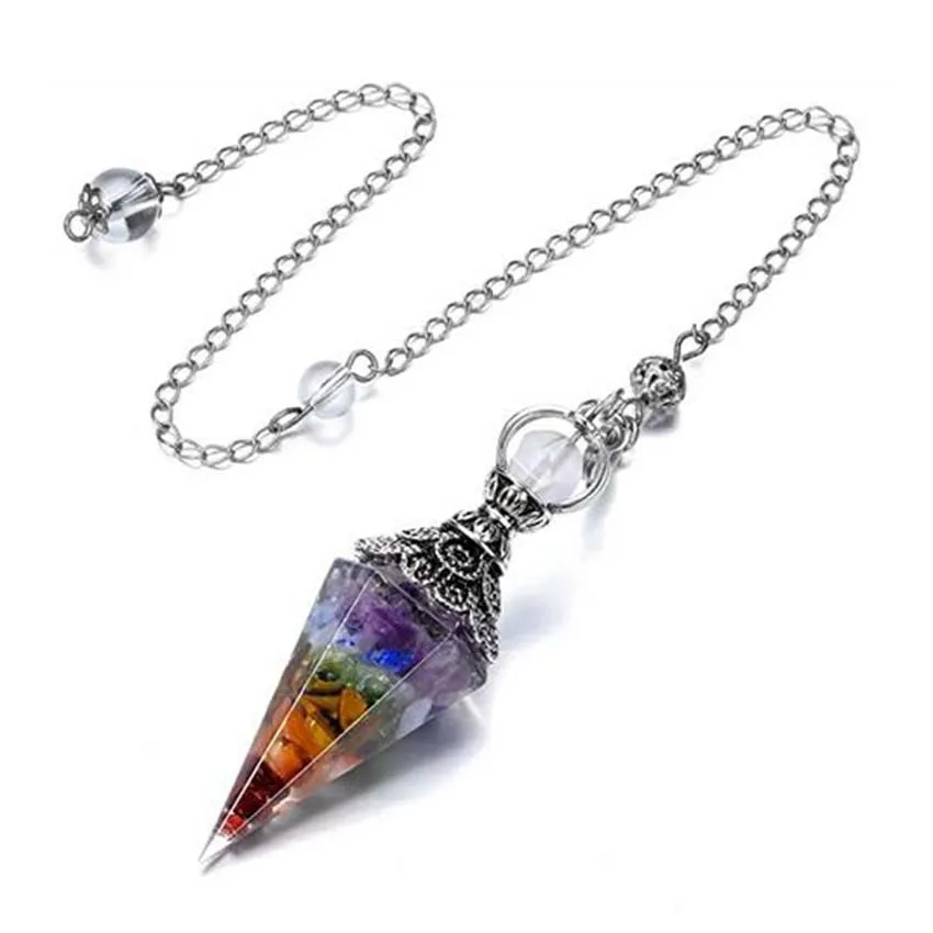 Natural 7 Chakra Healing Crystals Pendulum for Dowsing Divination Quartz Stone Pendulums Antique Reiki Pendant Pendulo Jewelry