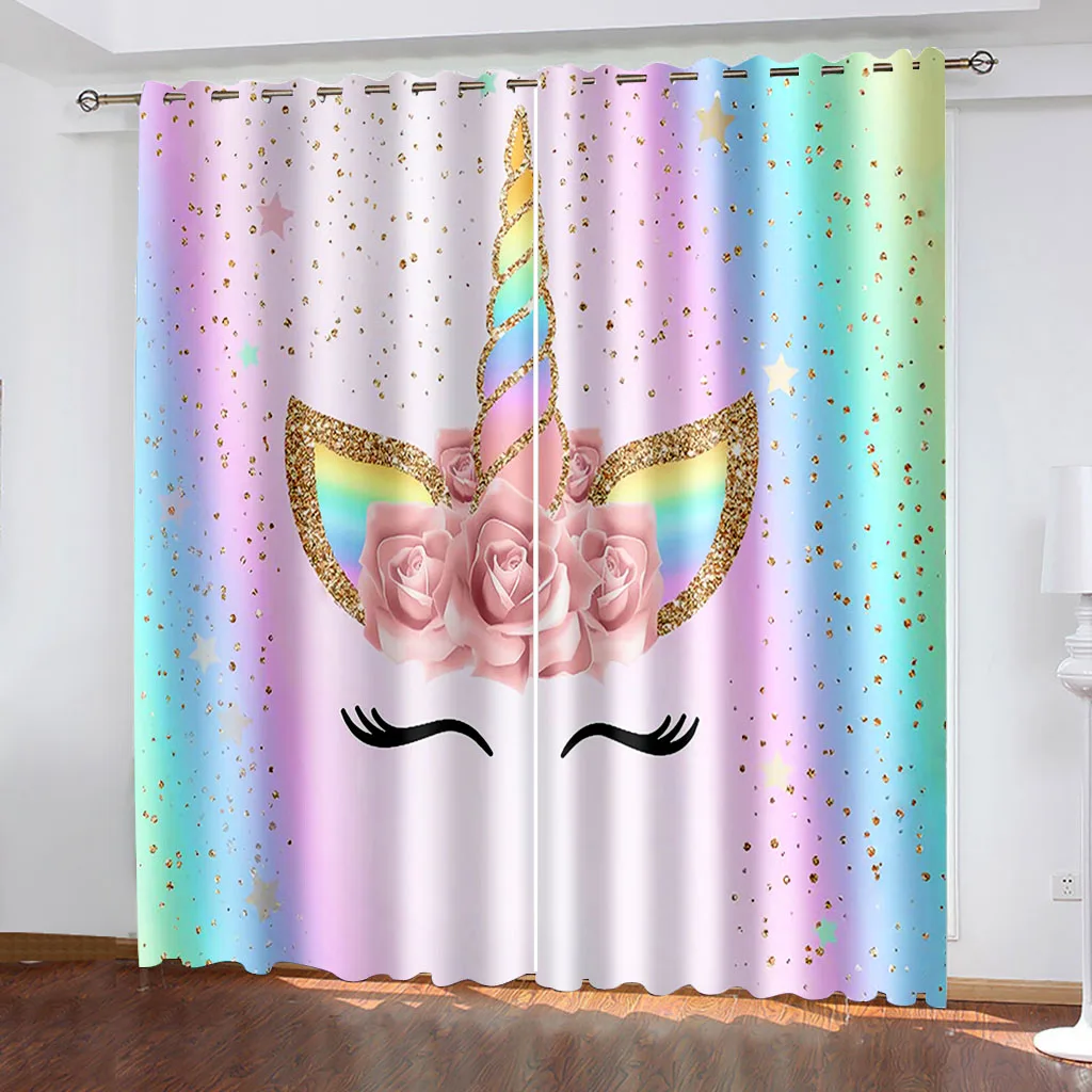 

Rainbow Horse Unicorn Shade Curtains Kids Room Curtains 2 Panel Boys Girls Bedroom Living Room Decorative Curtains