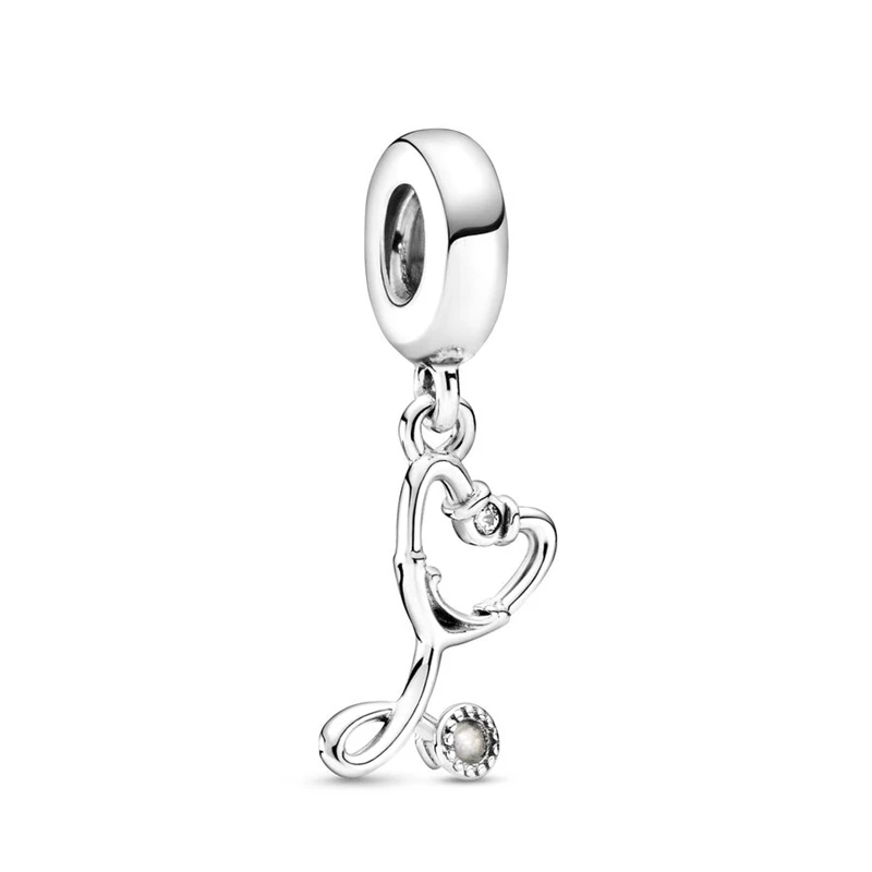 Stethoscope Capsule Pills Electrocardiogram Nurse Tooth Charm Beads Fit Original European 925 Silver Bracelet DIY Women Jewelry 3